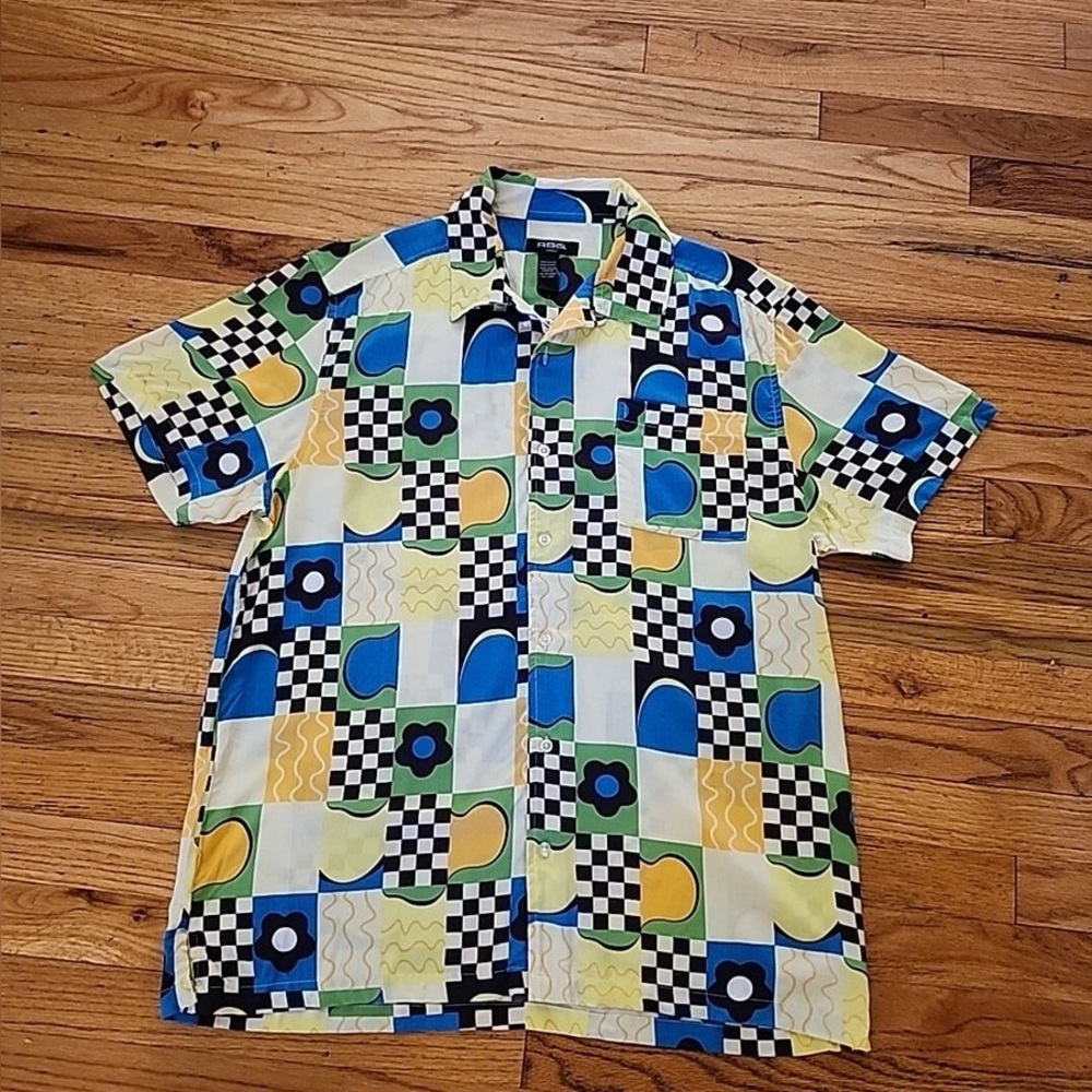 ⭐️3 for $12⭐️  RSQ flower geometric checkered yellow 90s shirt